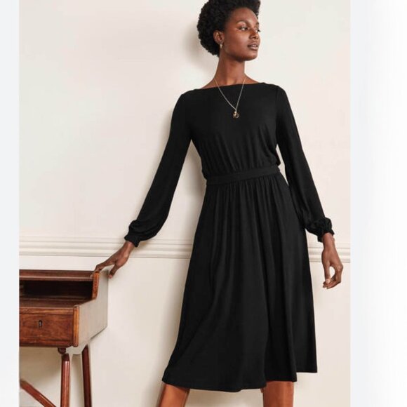 NWT Boden Evelyn Black Long Sleeve Jersey Midi Dress | Size 6 - Picture 1 of 8